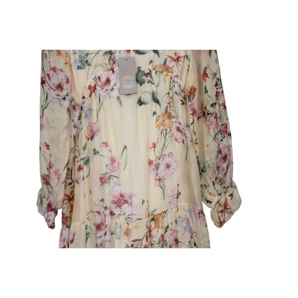 NWT BELLAMBRA Silk Blend Tiered Hem Mini Dress Yellow Floral Size Medium Italy - Picture 5 of 16